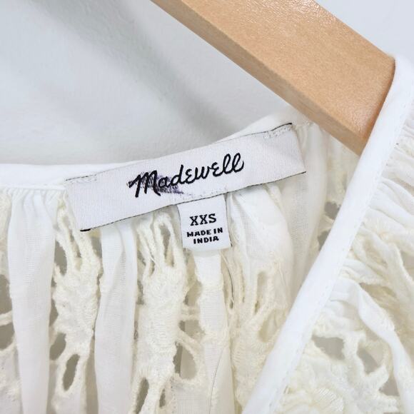NWT Madewell Embroidered Shirred Puff-Sleeve Top In Floral Eyelet Ivory Size XXS - Picture 8 of 10